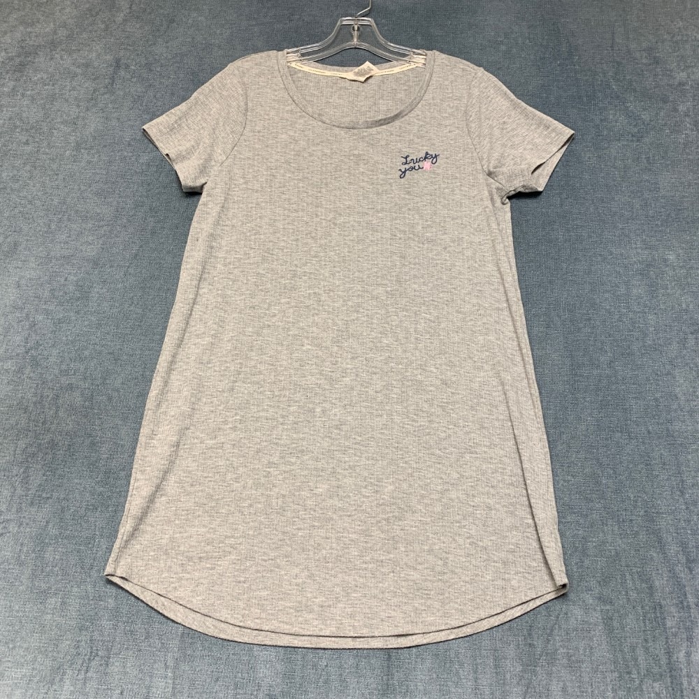 Lucky Brand T-Shirt Dress Womens Medium Heather Gray Stretch Trendy Curved Hem